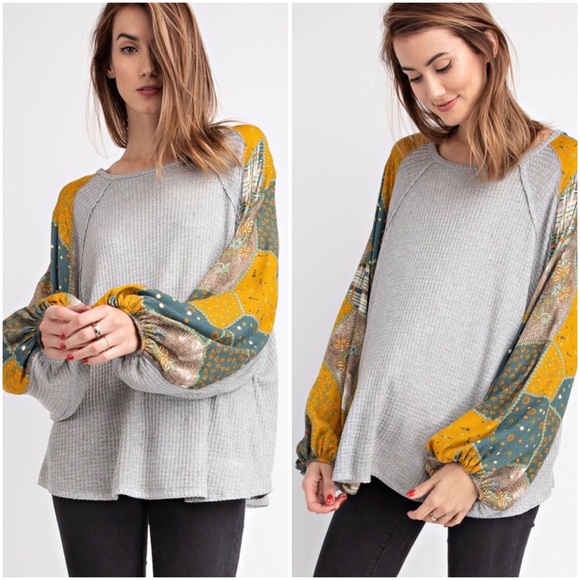 Patchwork balloon sleeve top - Picture 3 of 3